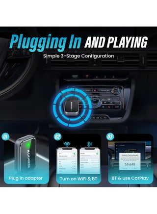 محول لاسلكي 2 في 1 لـ CarPlay و Android Auto، يحول الاتصال السلكي إلى لاسلكي | تحكم سلس وثابت بدون تأخير، يعمل فقط مع السيارات المجهزة بنظام CarPlay و Android Auto سلكي مدمج - view 5
